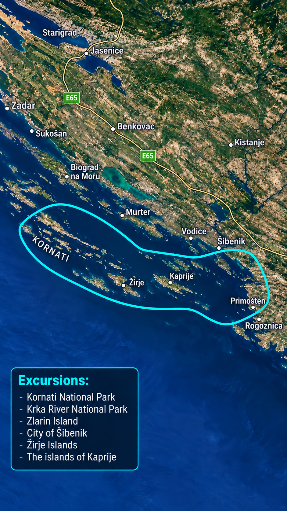 Karta rute privatnog izleta iz Primoštena 3